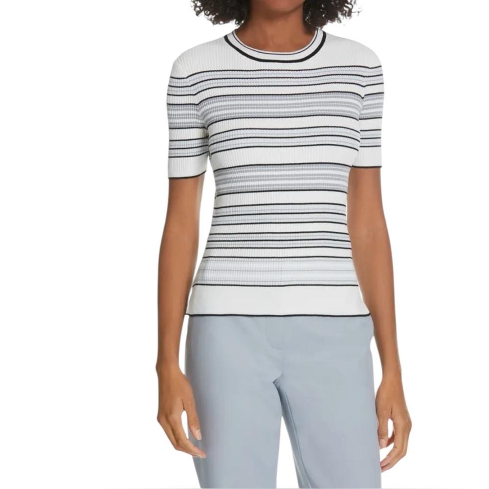 Judith & Charles Andante Stripe Sweater Size Large Short Sleeve Pullover